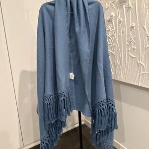 Skin Blue Fringed Throw Blanket